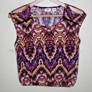 Y2K Cato Girls Colorful Ethnic Cold Shoulder Top with Elastic Hem Size XL 16